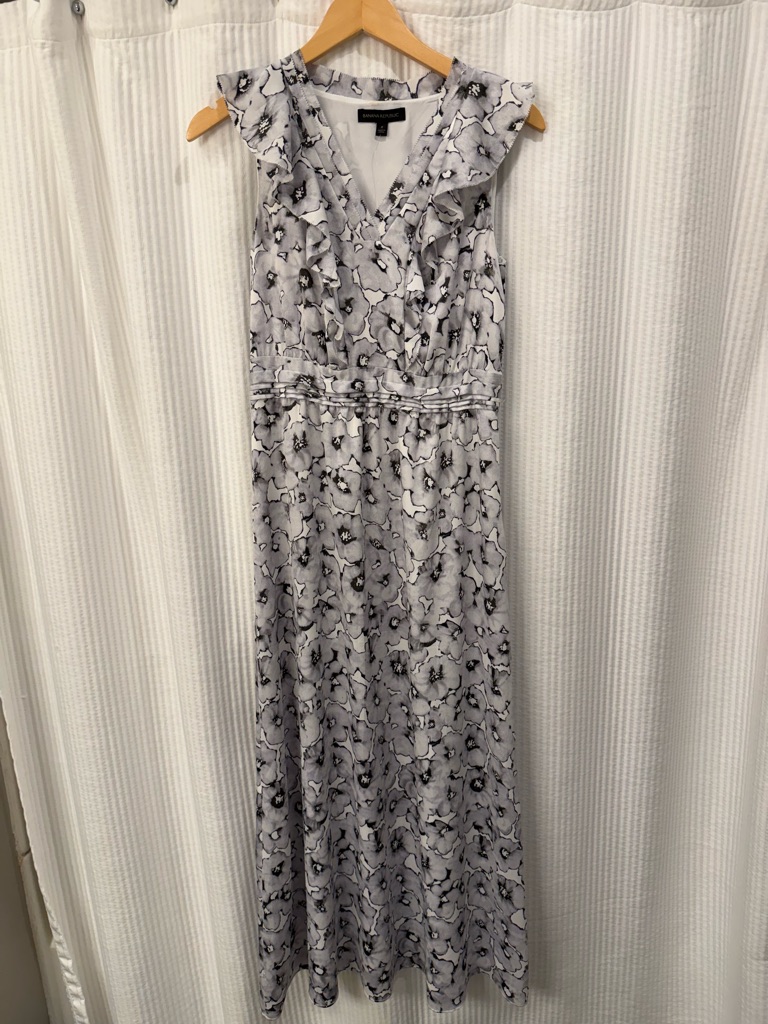 Banana Republic Gray Floral Ruffle Maxi Dress - Size Small - New With Tags
